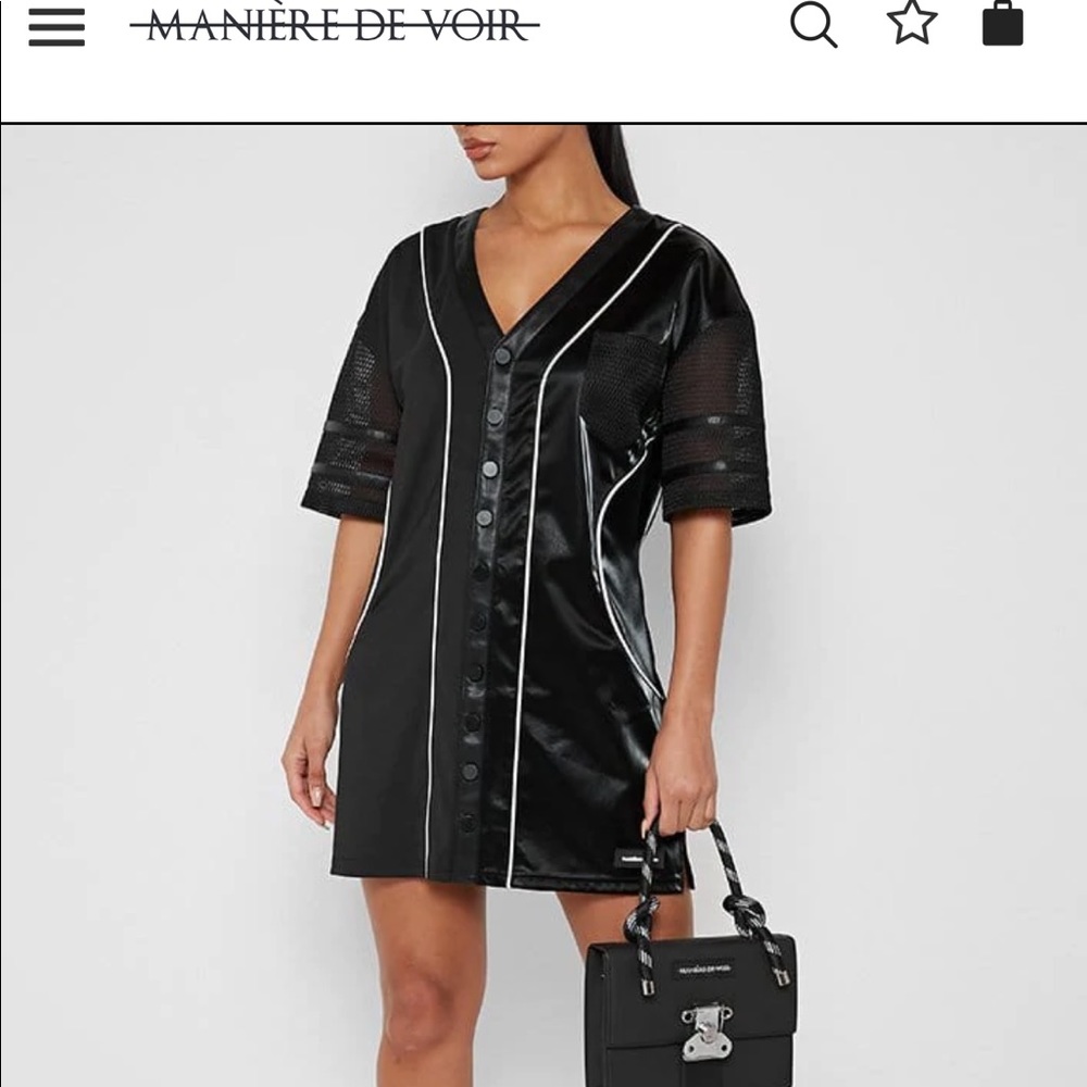 Maniere De Voir Vegan Leather Satin Jersey Dress